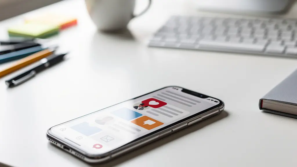Smartphone sur un bureau affichant une notification de réseau social professionnel
