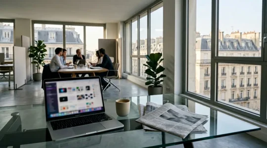 Bureau de rédaction moderne avec un journaliste en collaboration virtuelle