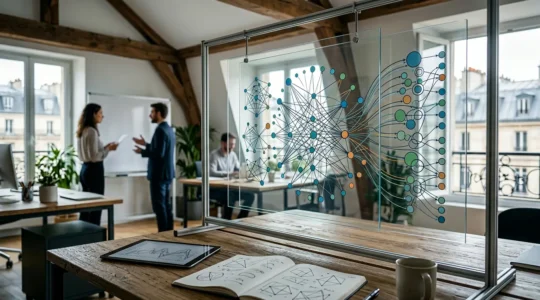 Analyse stratégique de l'intention de recherche et classification des mots-clés SEO sur un écran moderne avec graphiques de données