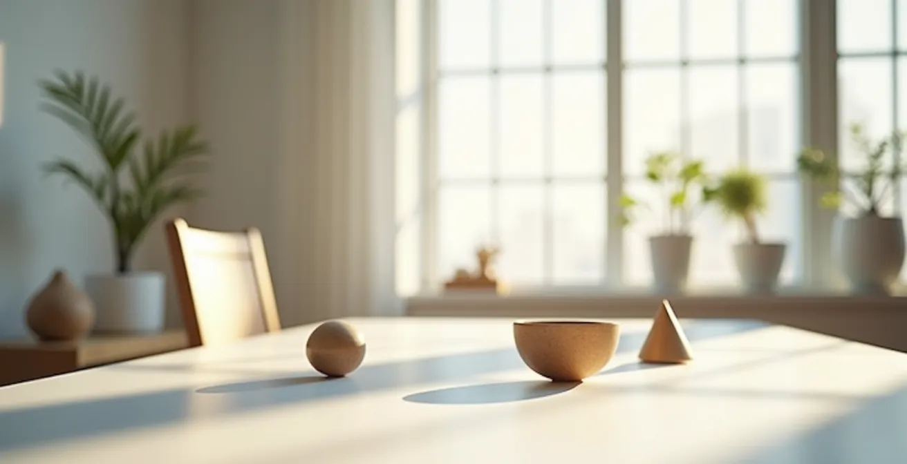 Espace de travail minimaliste montrant une collaboration subtile entre technologie et créativité humaine