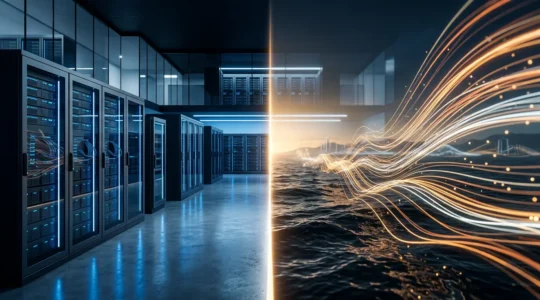 Comparaison visuelle entre deux approches analytics avec un serveur européen d'un côté et des flux de données transfrontaliers de l'autre