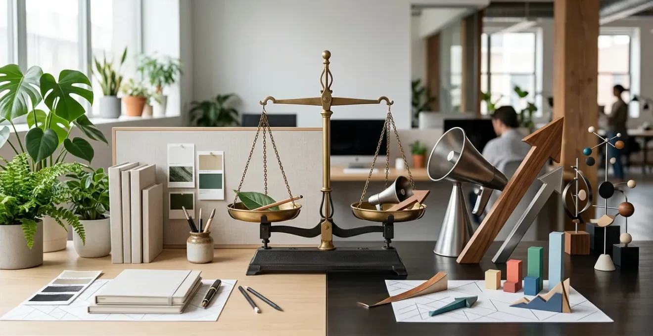 Représentation métaphorique de l'équilibre entre content marketing et outbound marketing avec deux plateaux en équilibre