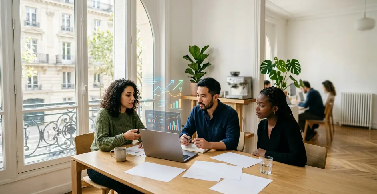 Équipe travaillant sur l'optimisation de l'expérience utilisateur avec données et interfaces