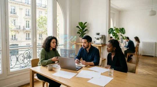 Équipe travaillant sur l'optimisation de l'expérience utilisateur avec données et interfaces