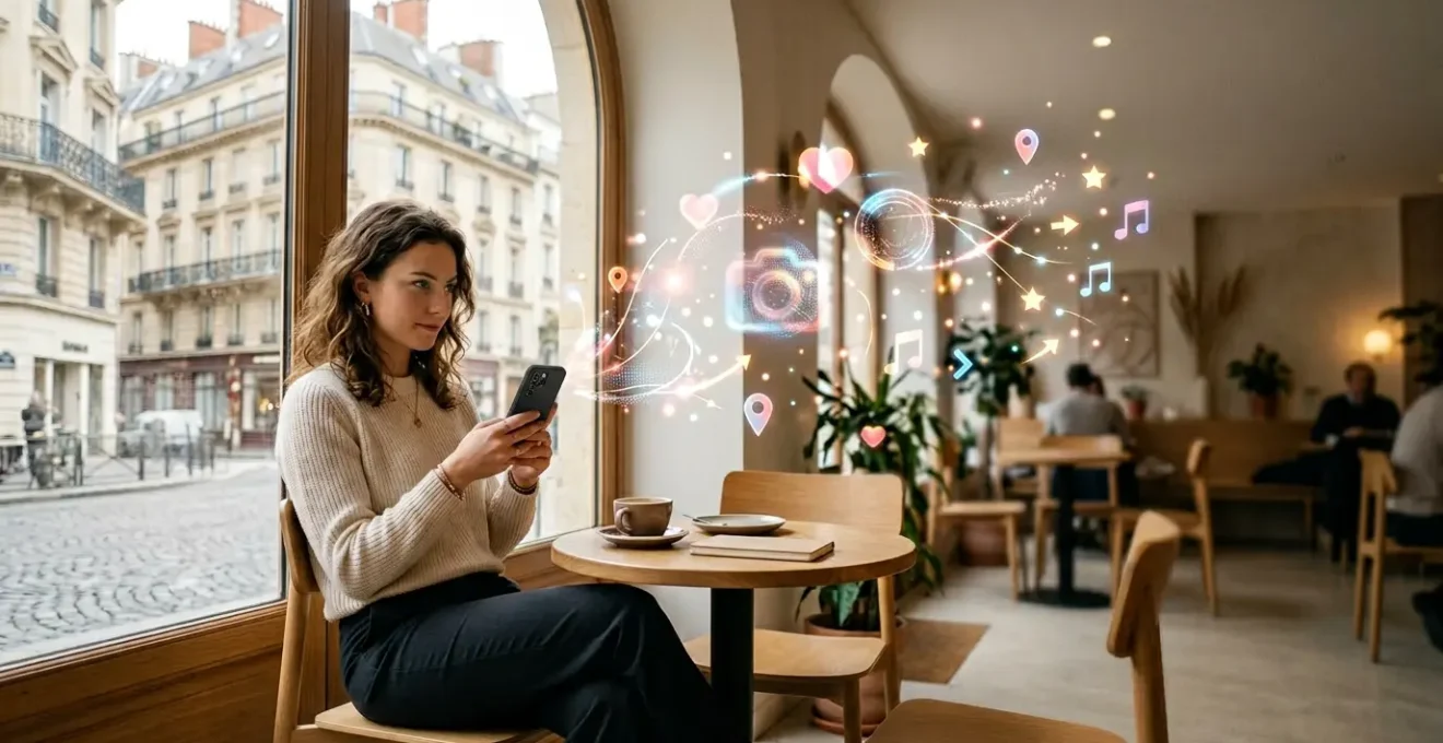 Jeune personne de la Gen Z utilisant son smartphone pour rechercher sur les réseaux sociaux dans un environnement urbain moderne