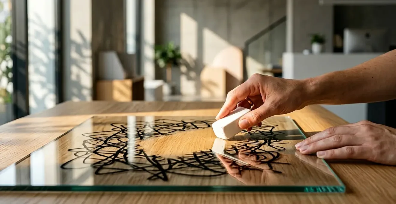 Vue symbolique de la protection de l'identité numérique avec une main effaçant des traces négatives sur un écran