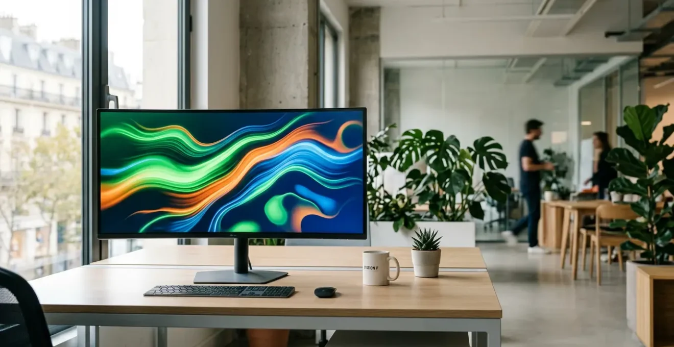 Tableau de bord d'analyse de performance web avec graphiques colorés et indicateurs de vitesse sur écran d'ordinateur moderne