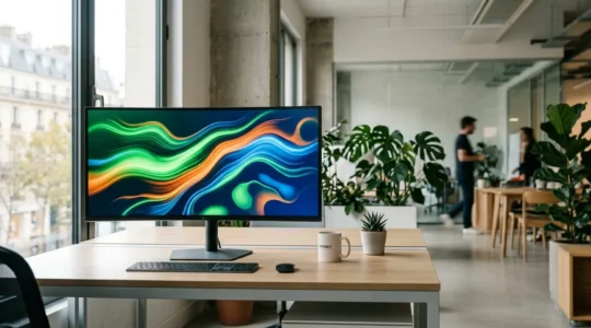 Tableau de bord d'analyse de performance web avec graphiques colorés et indicateurs de vitesse sur écran d'ordinateur moderne