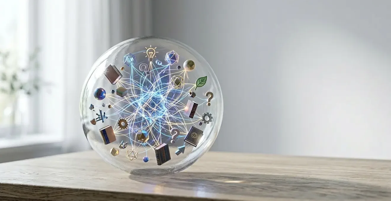 Représentation conceptuelle de l'intelligence artificielle RankBrain analysant et interprétant des requêtes de recherche complexes