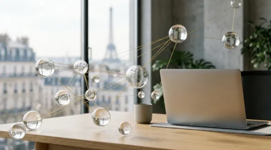 Écosystème numérique de liens interconnectés représentant une stratégie de netlinking sophistiquée