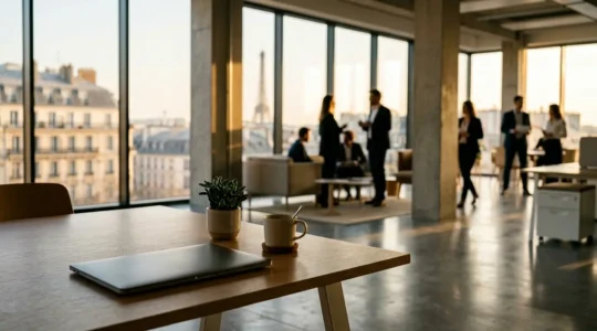 Vue panoramique d'un centre de commande moderne montrant des écrans avec graphiques et indicateurs de performance web