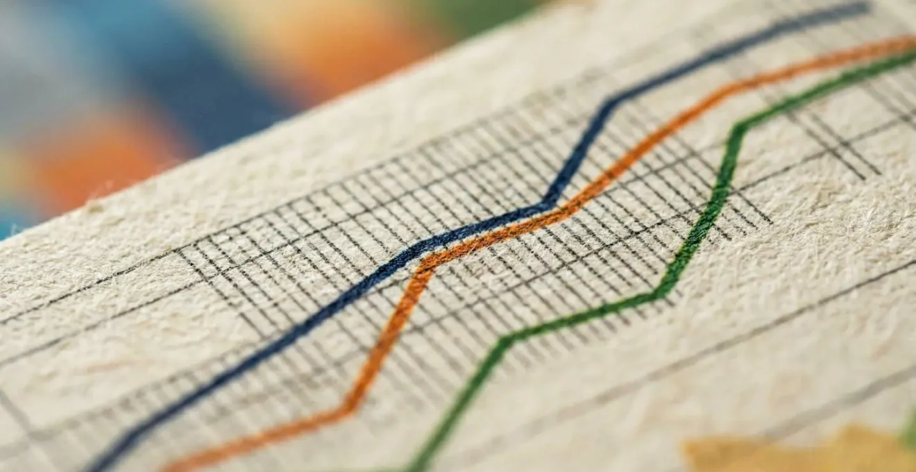 Vue macro de graphiques de performance publicitaire avec texture de papier millimétré