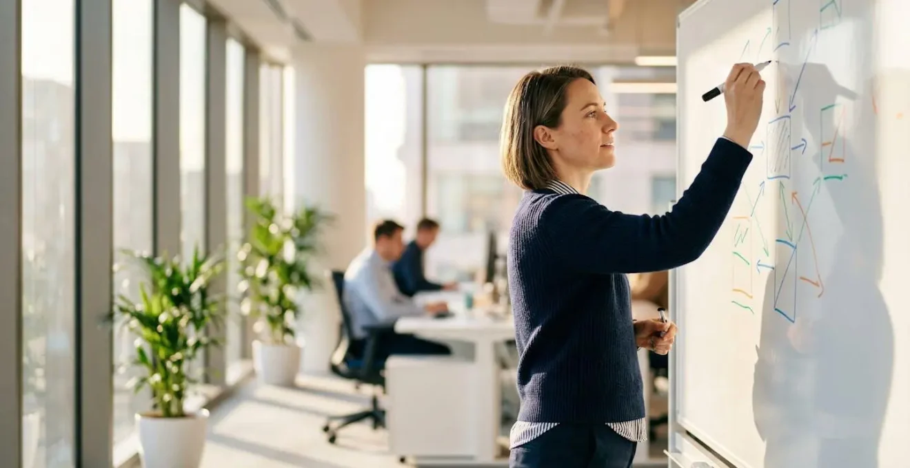 Espace de travail moderne avec système de monitoring visuel et alertes
