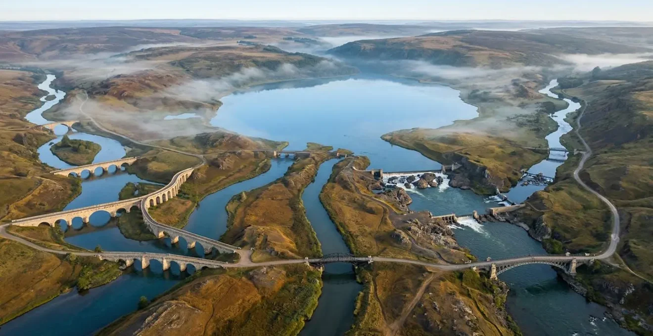 Vue aérienne d'un réseau de canaux d'acquisition interconnectés représentant la diversification du trafic