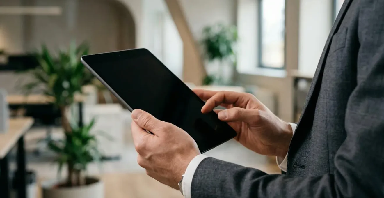 Vue d'ensemble minimaliste d'un bureau moderne montrant l'évolution progressive d'un processus