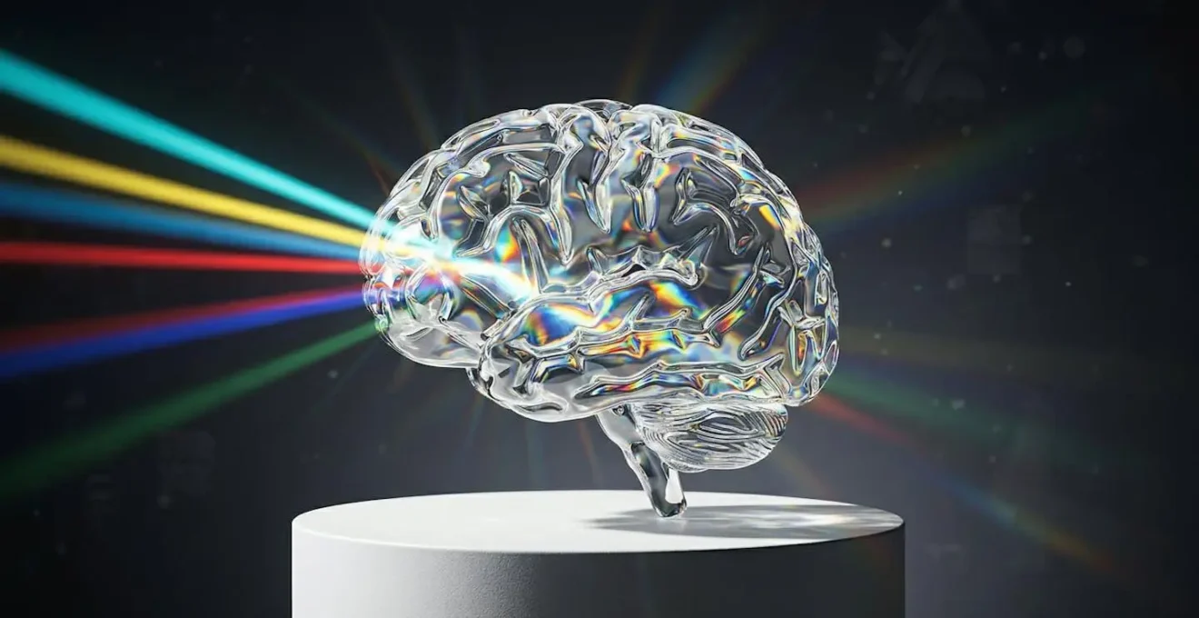 Cerveau humain stylisé avec des connexions neuronales représentant différents biais cognitifs